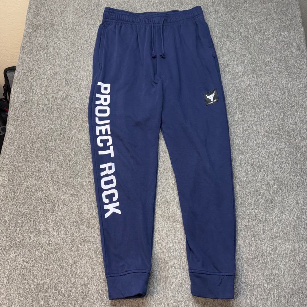 Under Armour Project Rock Mens Navy Blue French Terry Jogger Sweatpants Large